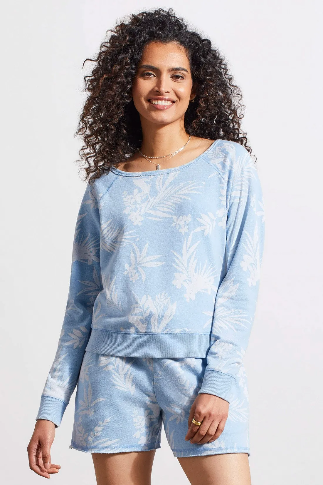 FOLIAGE CREW NECK TOP IN THIN FRENCH TERRY -Tideblue sold by Tribal