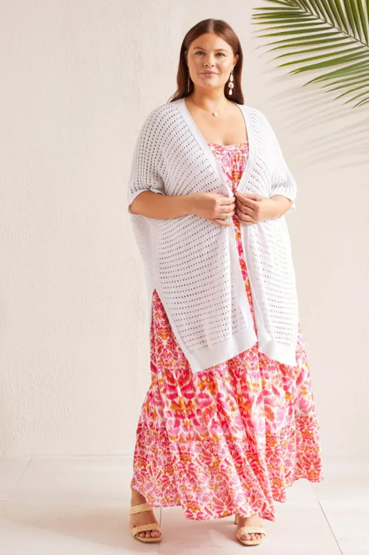 LONGLINE SWEATER CARDIGAN WITH SIDE SLITS-White sold by Tribal
