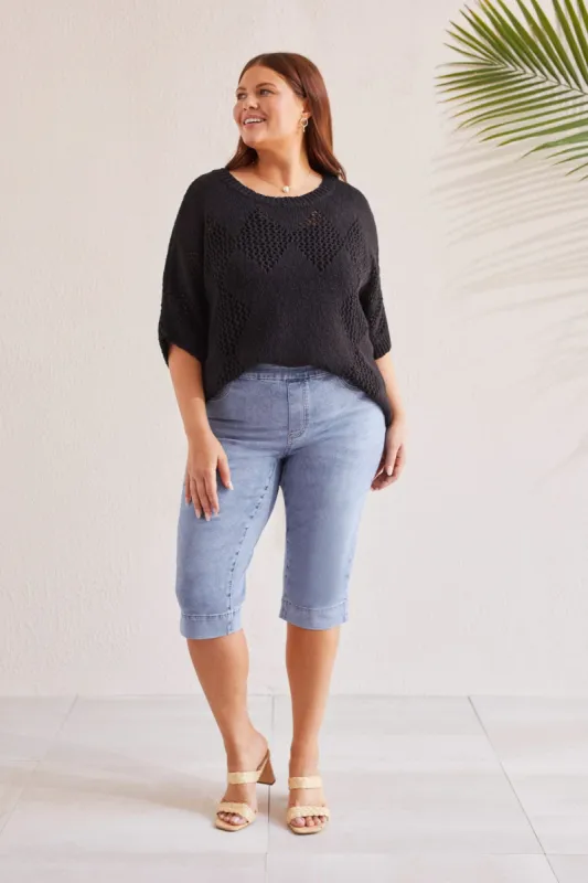 AUDREY PULL-ON CAPRI WITH SIDE SLITS-Vistablue made by Tribal