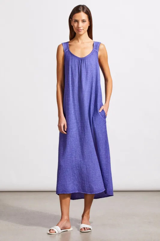 Crinkled Cotton Gauze Dress With Adjustable Straps And Pockets-Ultra Violet sold by Tribal
