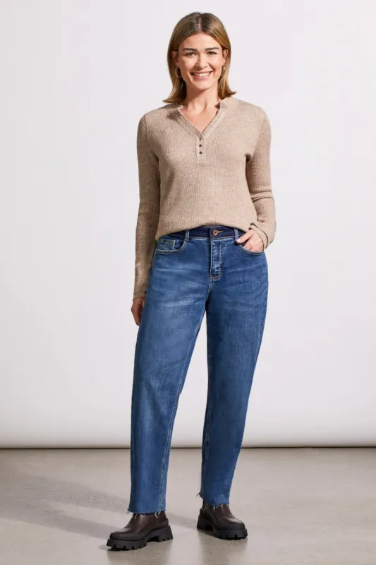 Audrey Girlfriend Straight Ankle Jeans With Contrast Waistband-Soft Indigo sold by Tribal