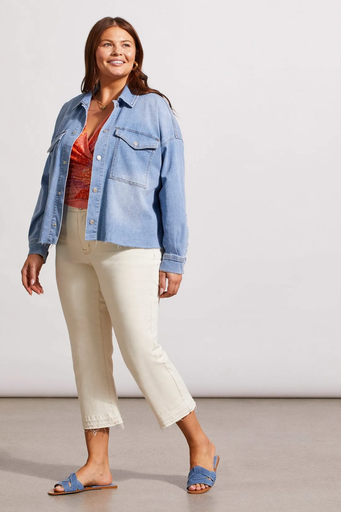 CROPPED DENIM SHACKET WITH POCKETS-Sky blue sold by Tribal product image thumbnail 3