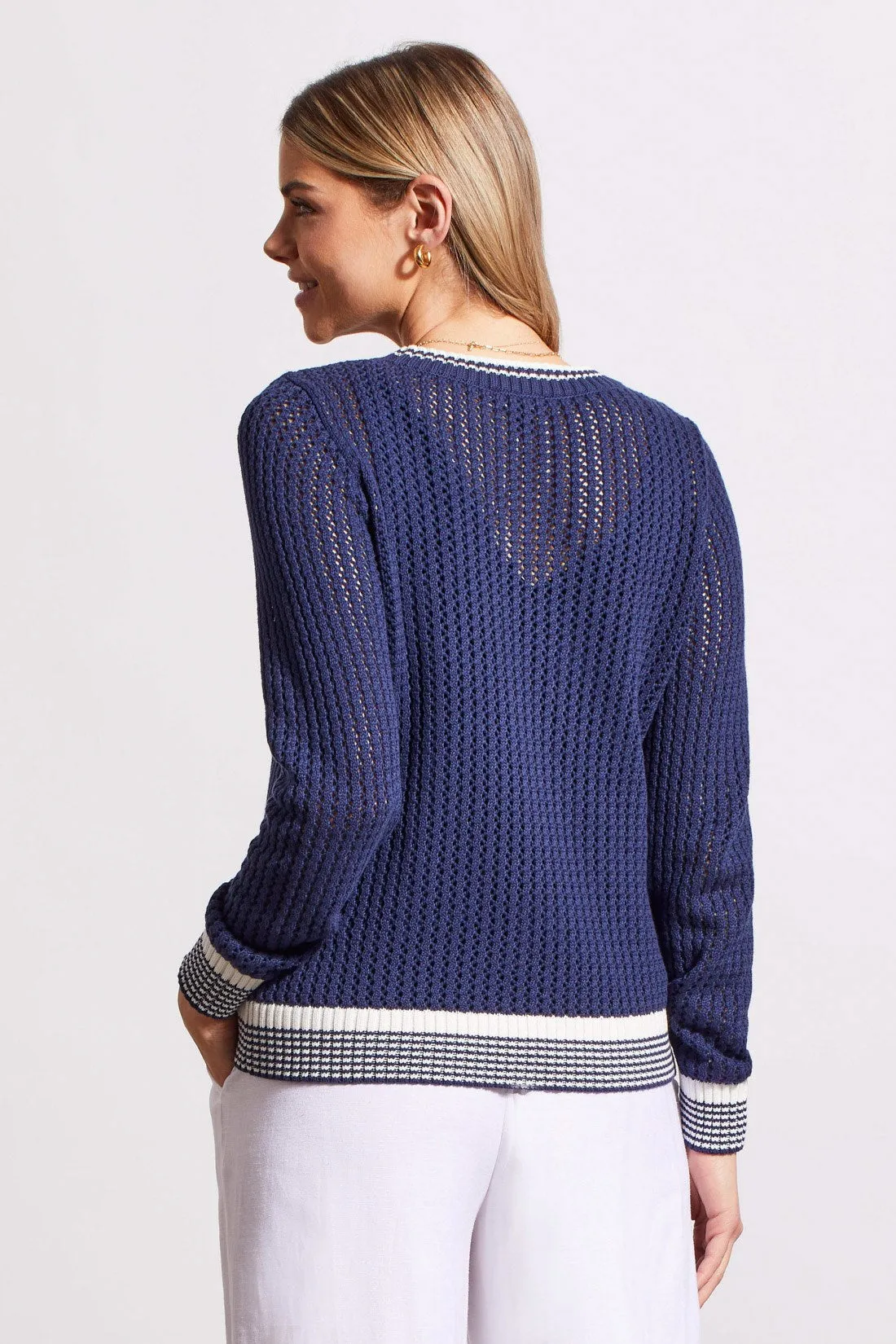 OPEN-KNIT COTTON CREWNECK SWEATER-Jet blue sold by Tribal product image thumbnail 4