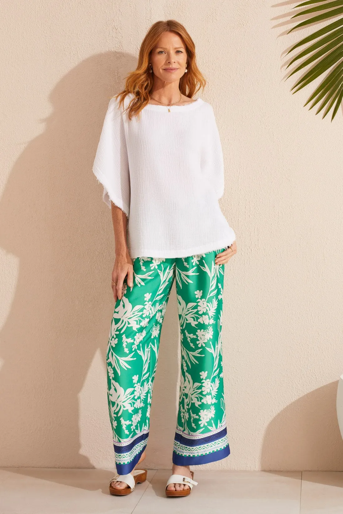 COTTON GAUZE KAFTAN BLOUSE WITH FRAYED EDGE DOLMAN SLEEVES-White sold by Tribal product image thumbnail 3