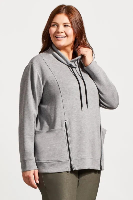 Funnel Neck Top With Pockets-Grey Mix sold by Tribal
