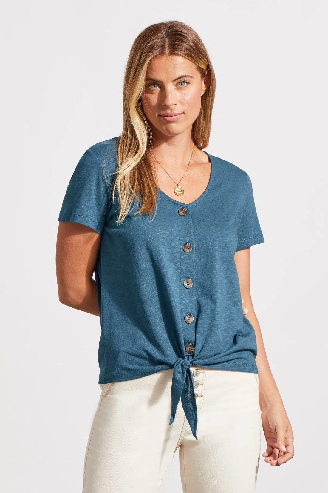 BUTTON KNOT-HEM TOP-Atlantic sold by Tribal