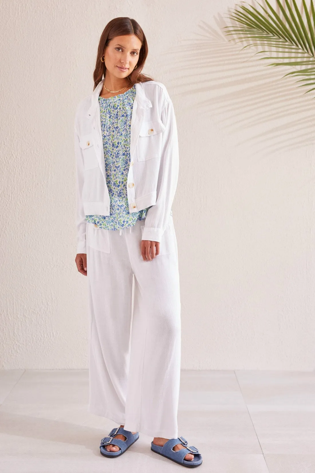 PULL-ON LINEN BLEND PAPERBAG CROP PANTS-White sold by Tribal product image thumbnail 3