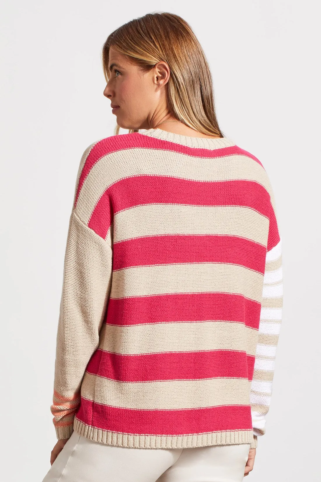 CONTRAST STRIPE CREW NECK SWEATER-Raspberry sold by Tribal product image thumbnail 3