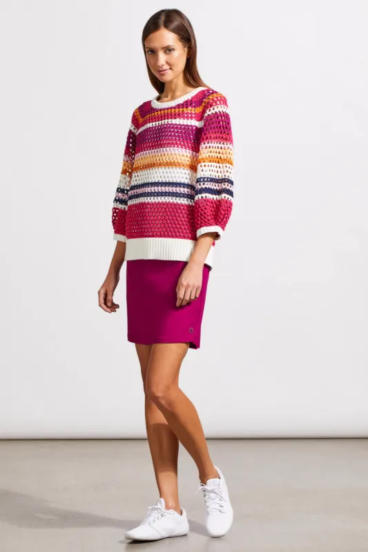 Cotton Crew Neck Eyelet Sweater With Three-Quarter Sleeves-Tangopink sold by Tribal