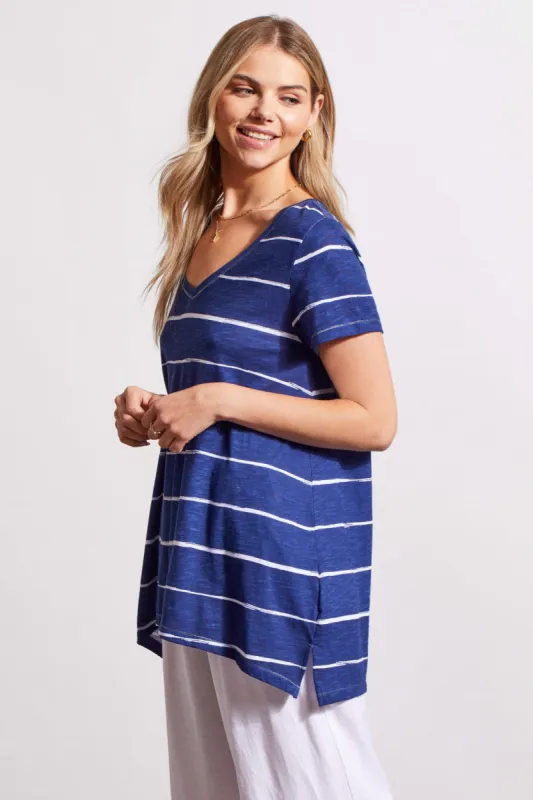 PRINTED COTTON FLARE TOP WITH SIDE SLITS-Jet blue sold by Tribal