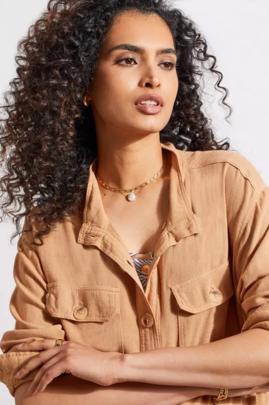 LINEN BLEND JACKET WITH POCKETS-Caramel sold by Tribal