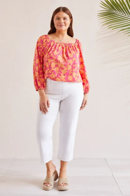 PULL-ON KICK FLARE CAPRI-White sold by Tribal