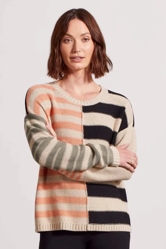 CONTRAST STRIPE CREW NECK SWEATER-Black sold by Tribal