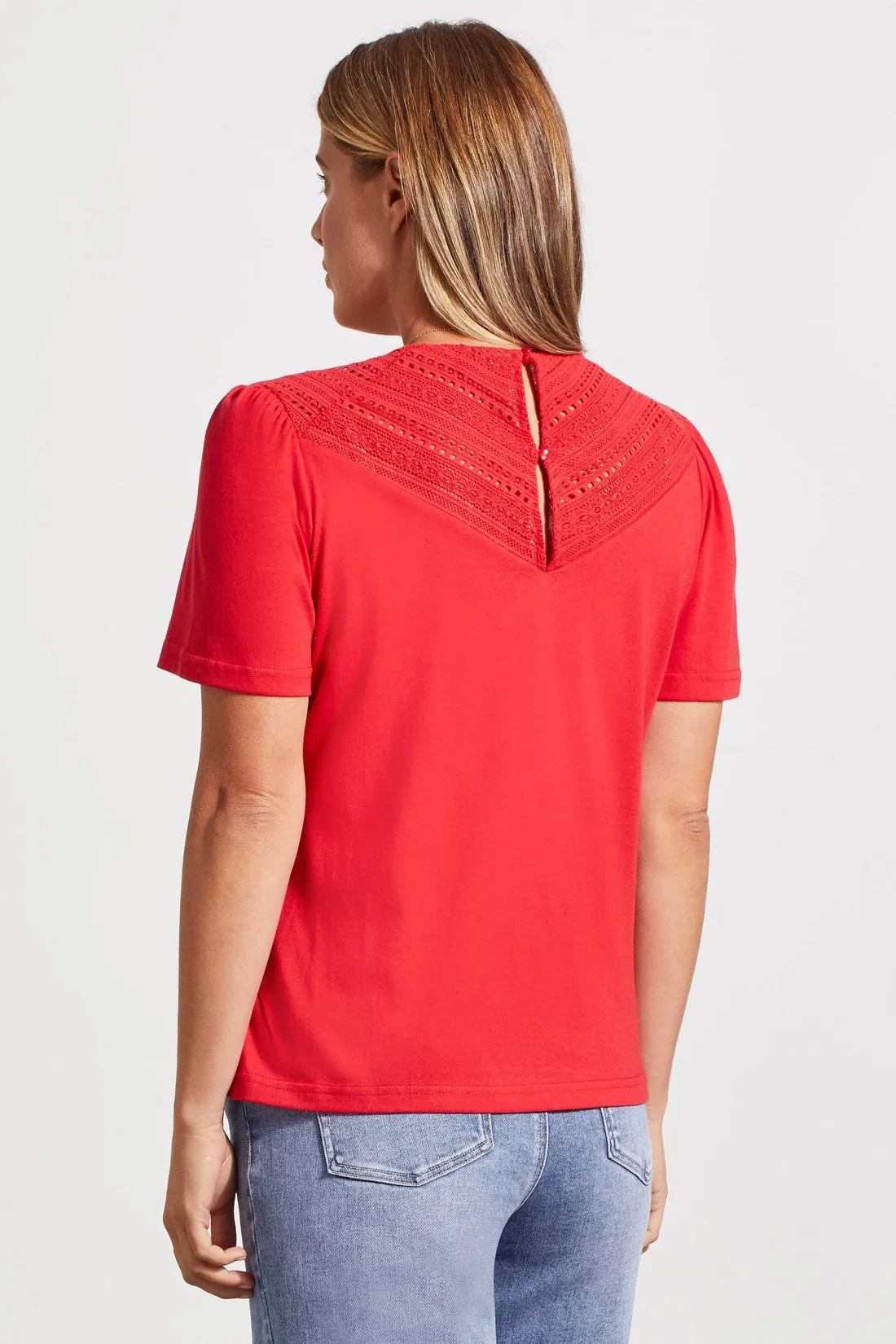 SHORT SLEEVE TOP WITH LACE DETAIL-Poppy red sold by Tribal product image thumbnail 4