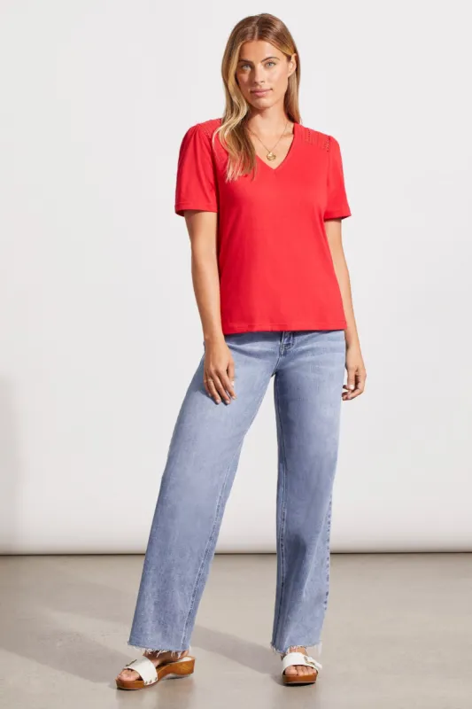 SHORT SLEEVE TOP WITH LACE DETAIL-Poppy red sold by Tribal