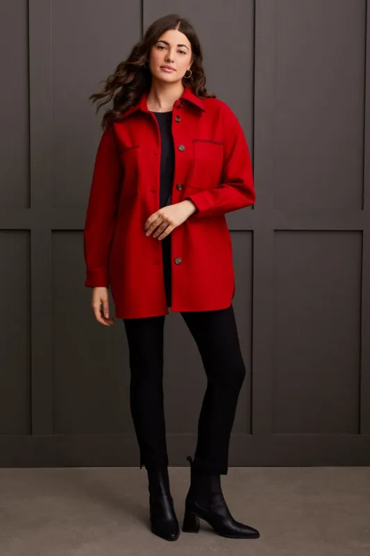 BUTTON-UP JACKET WITH BLANKET STITCHING-Scarlet sold by Tribal