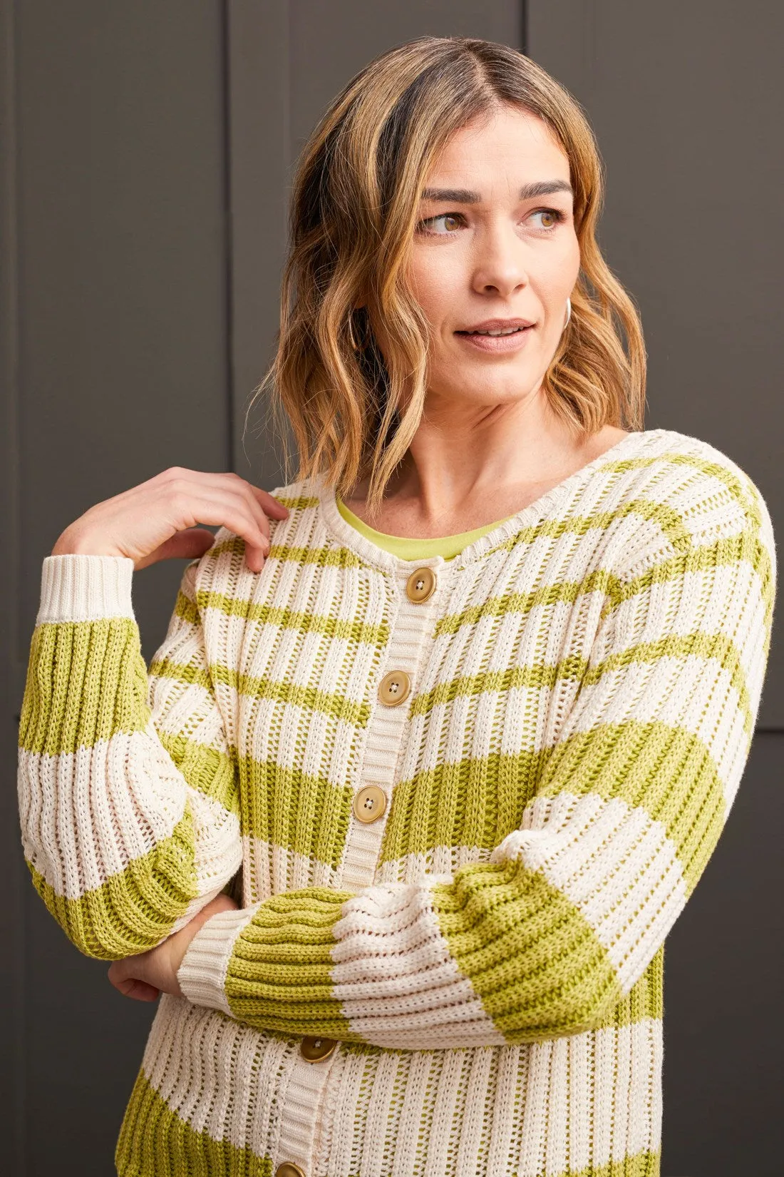 Wear 2 Ways Crew Neck Cardigan Sweater-Pistachio sold by Tribal product image thumbnail 3