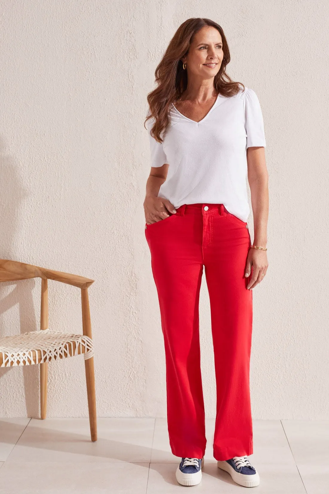 FLY FRONT WIDE LEG PANT-Poppy red sold by Tribal