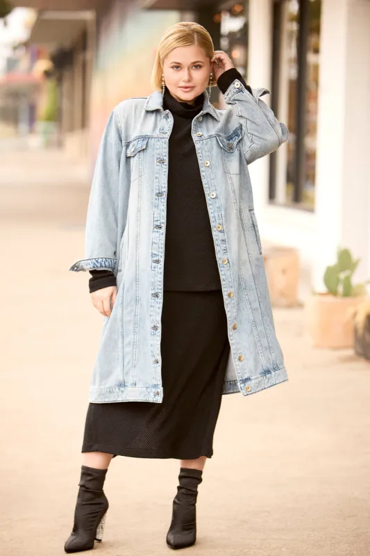 POCKETED DENIM DUSTER-Washed blue made by Tribal