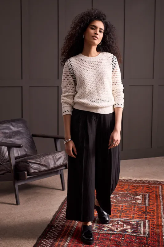 Open Stitch Crew Neck Sweater-Cream sold by Tribal