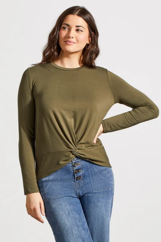 French Terry Knot-Front Top-Olive sold by Tribal