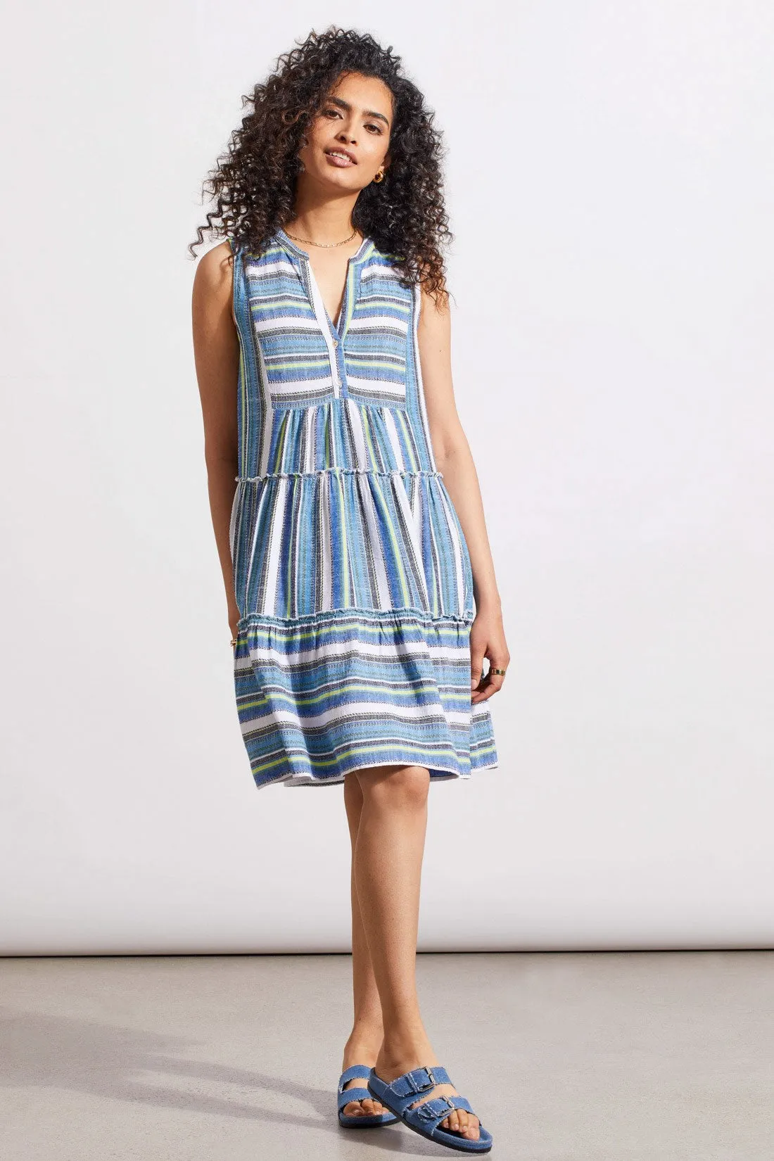 PRINTED SLEEVELESS DRESS WITH TIERED SKIRT-Blue sea sold by Tribal