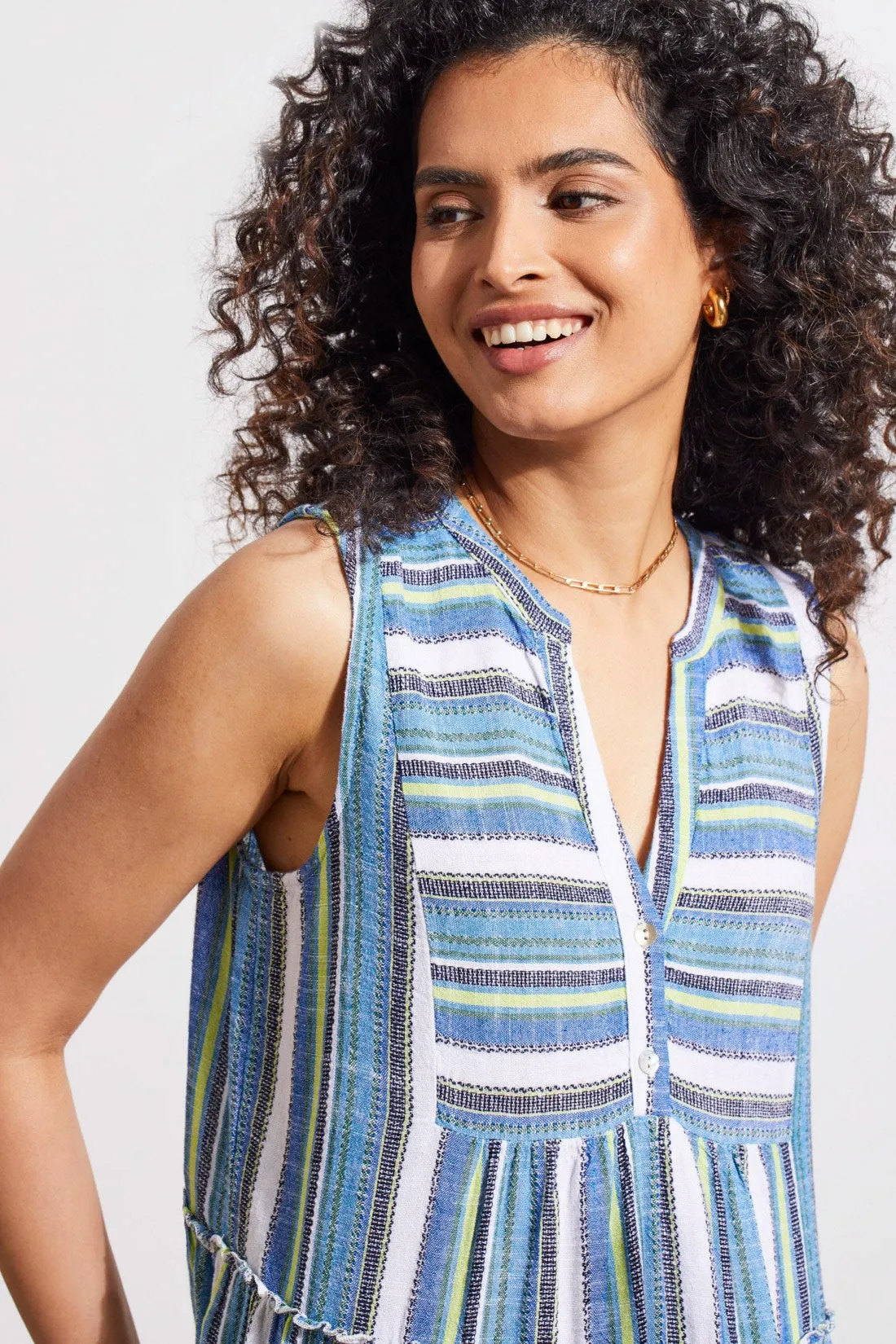 PRINTED SLEEVELESS DRESS WITH TIERED SKIRT-Blue sea sold by Tribal product image thumbnail 2