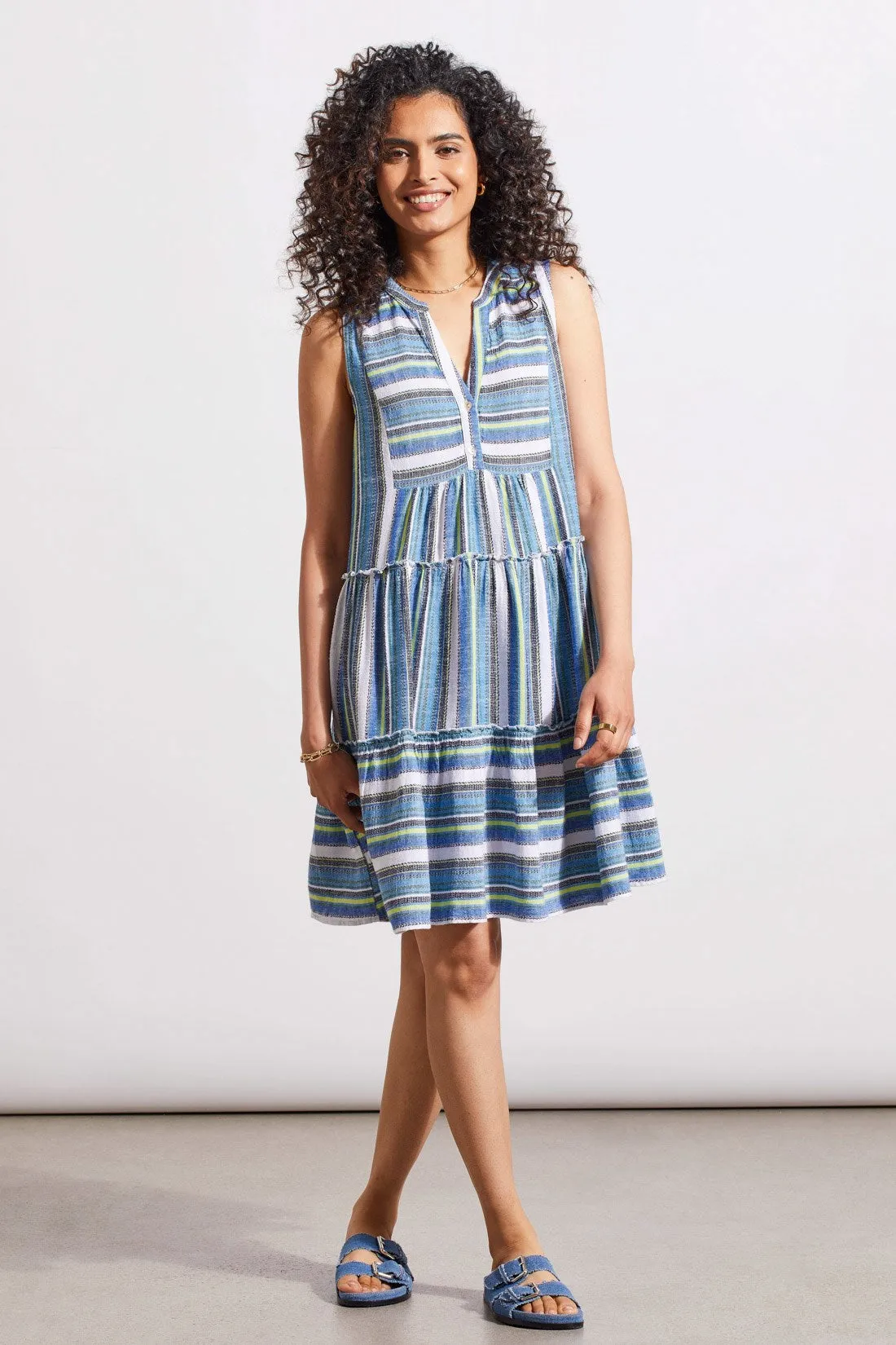 PRINTED SLEEVELESS DRESS WITH TIERED SKIRT-Blue sea sold by Tribal product image thumbnail 3