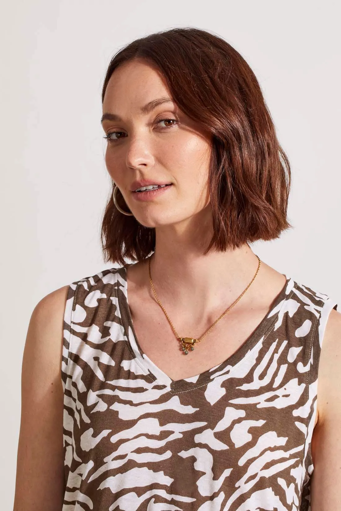 FLOWY DOUBLE-PEPLUM SLEEVELESS TOP-Linen sold by Tribal