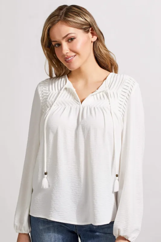 Peasant Blouse With Pleated Yoke-Eggshell sold by Tribal