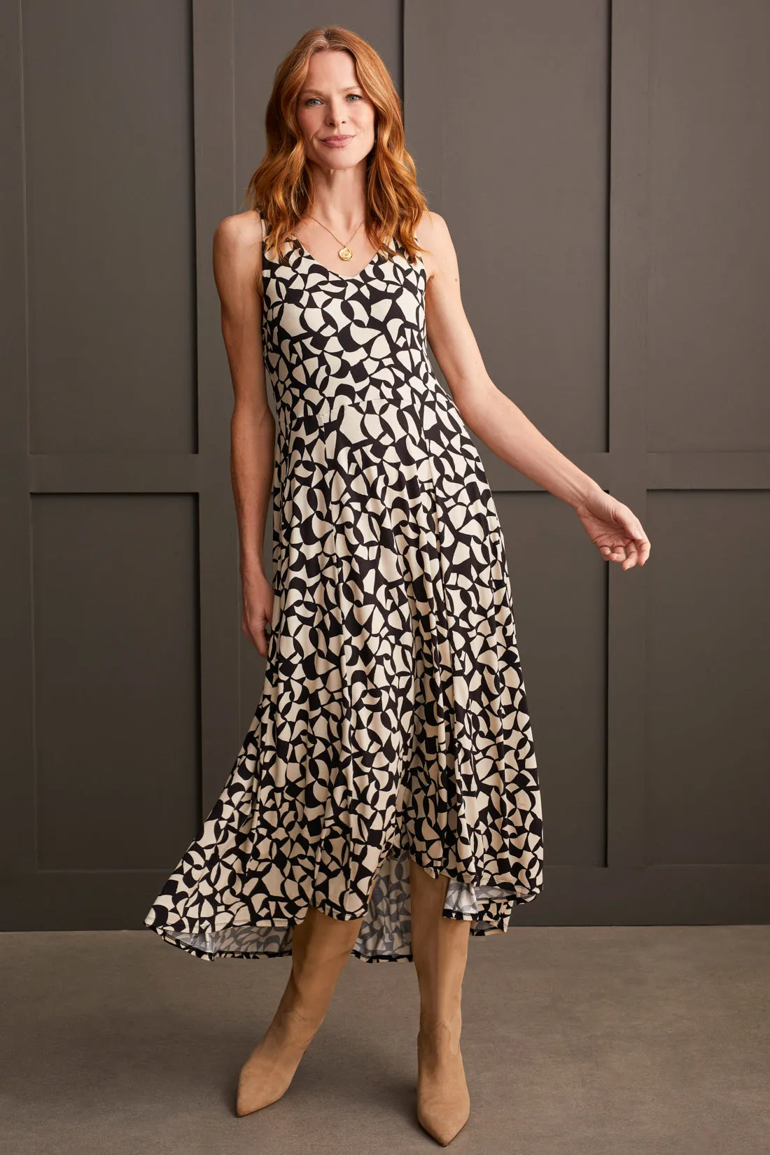 PRINTED SLEEVELESS HIGH LOW DRESS-Frostgrey sold by Tribal