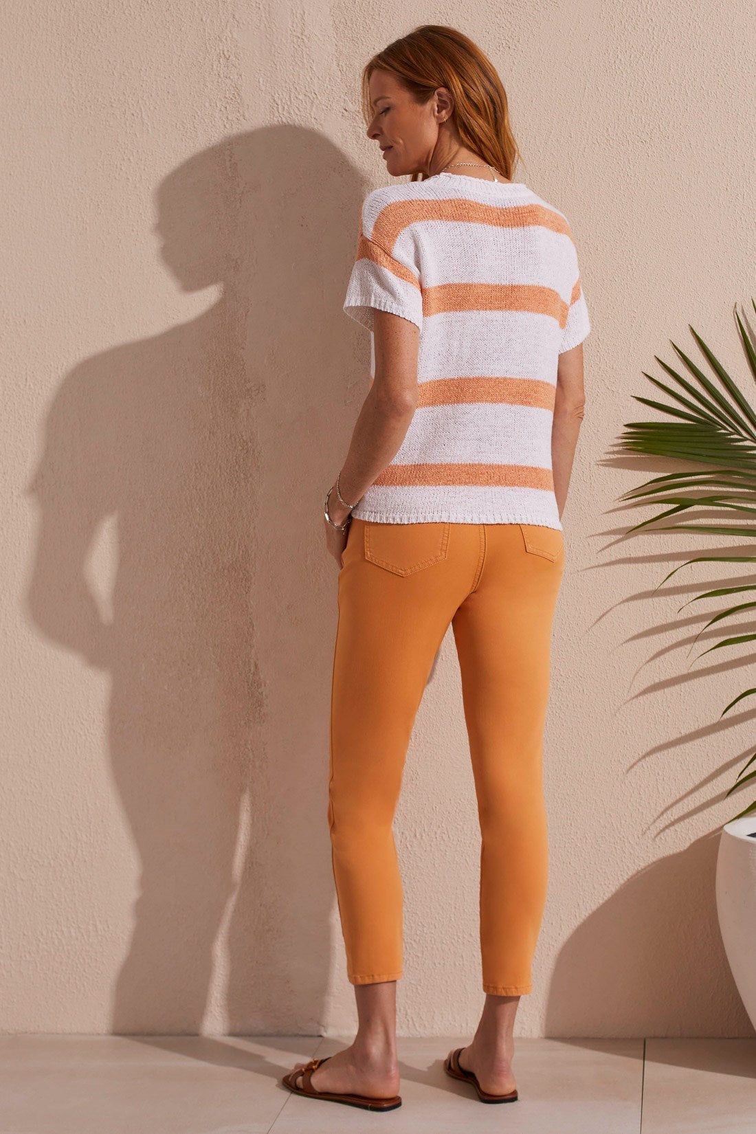 STRIPED SHORT-SLEEVE SWEATER-Peach sun sold by Tribal product image thumbnail 4