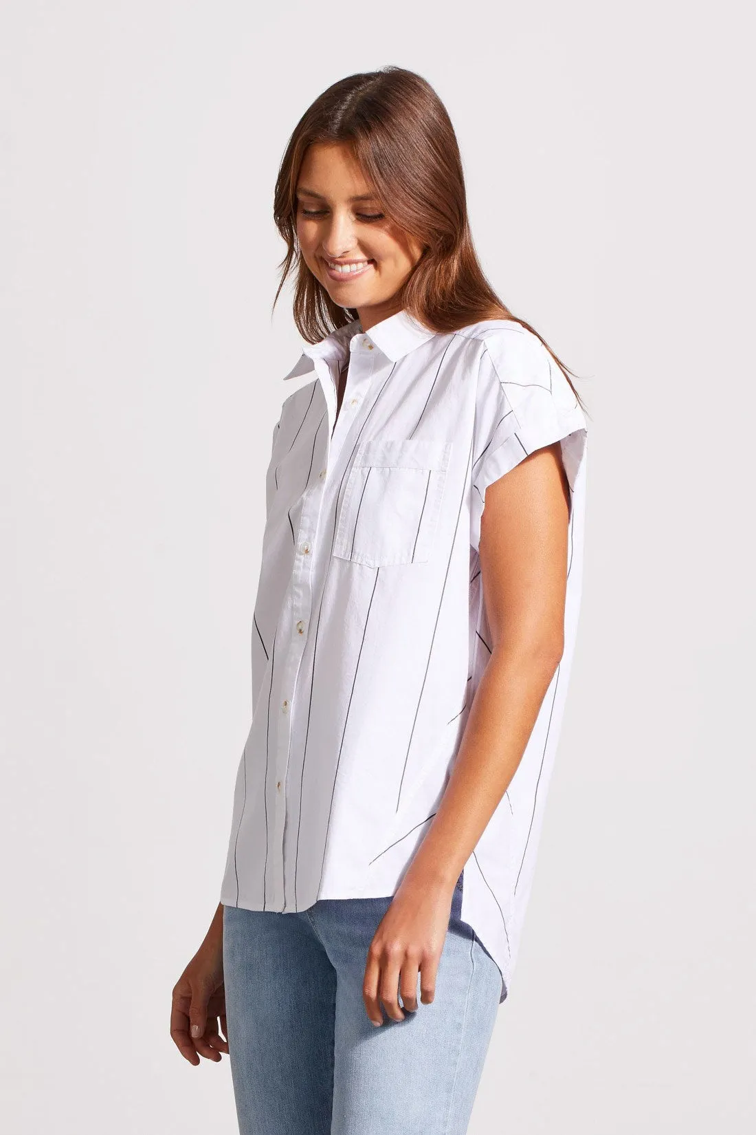 COTTON CAP SLEEVE SHIRT WITH SIDE PANEL DETAIL-White sold by Tribal product image thumbnail 3