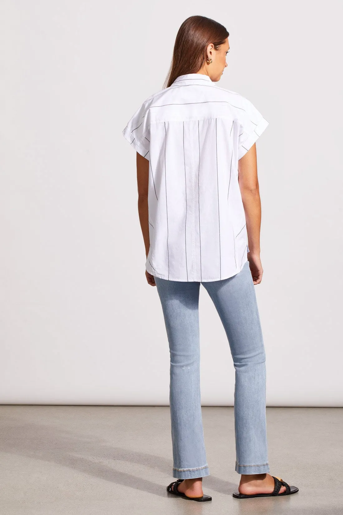 COTTON CAP SLEEVE SHIRT WITH SIDE PANEL DETAIL-White sold by Tribal product image thumbnail 4