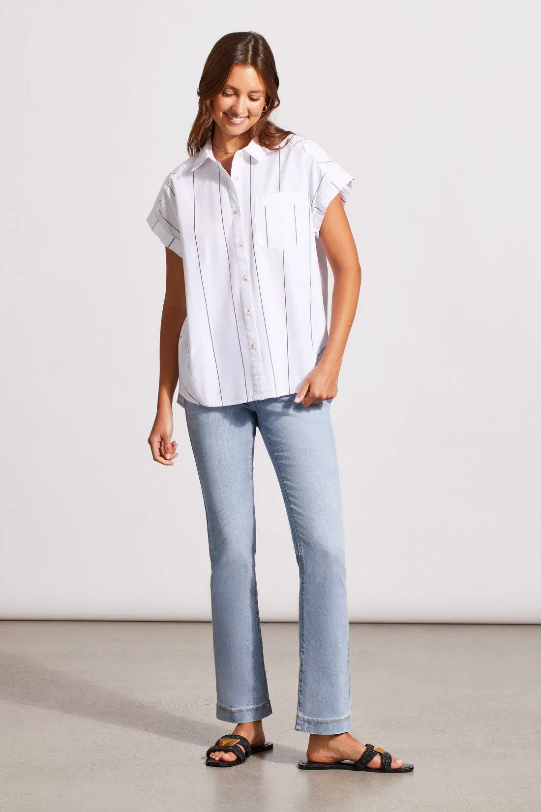 COTTON CAP SLEEVE SHIRT WITH SIDE PANEL DETAIL-White sold by Tribal product image thumbnail 2