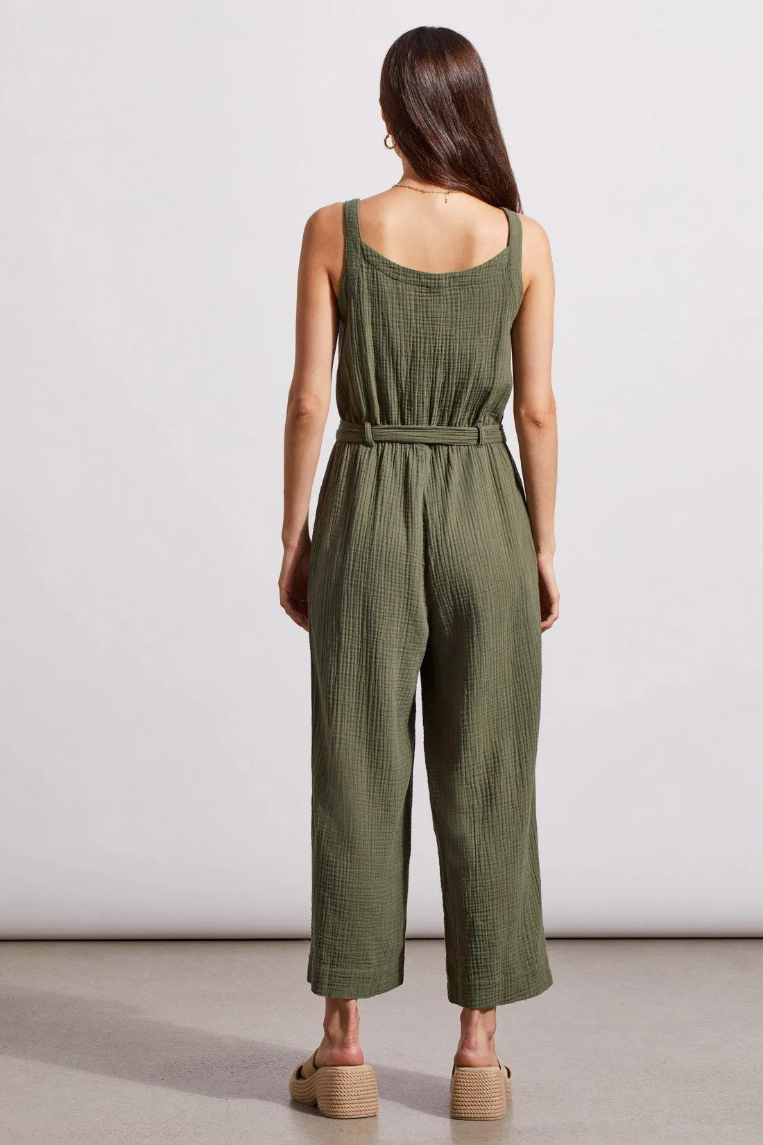 COTTON GAUZE BELTED JUMPSUIT-Ferngreen sold by Tribal product image thumbnail 4