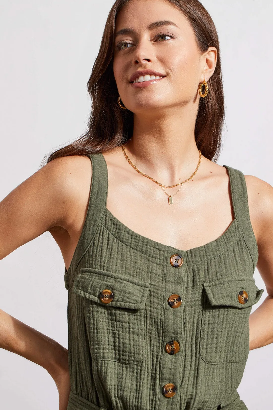 COTTON GAUZE BELTED JUMPSUIT-Ferngreen sold by Tribal product image thumbnail 2