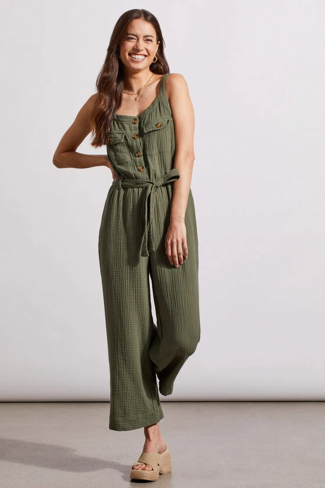 COTTON GAUZE BELTED JUMPSUIT-Ferngreen sold by Tribal product image thumbnail 3