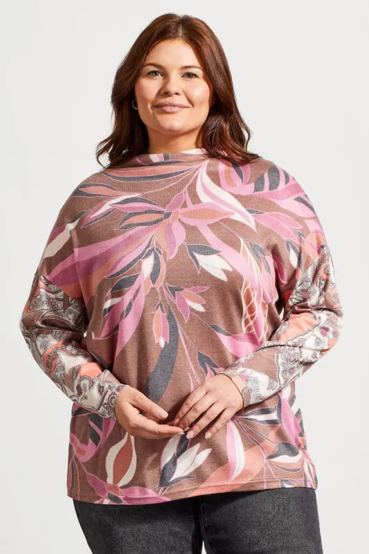 Drop Shoulder Funnel Neck Top-Marsala made by Tribal