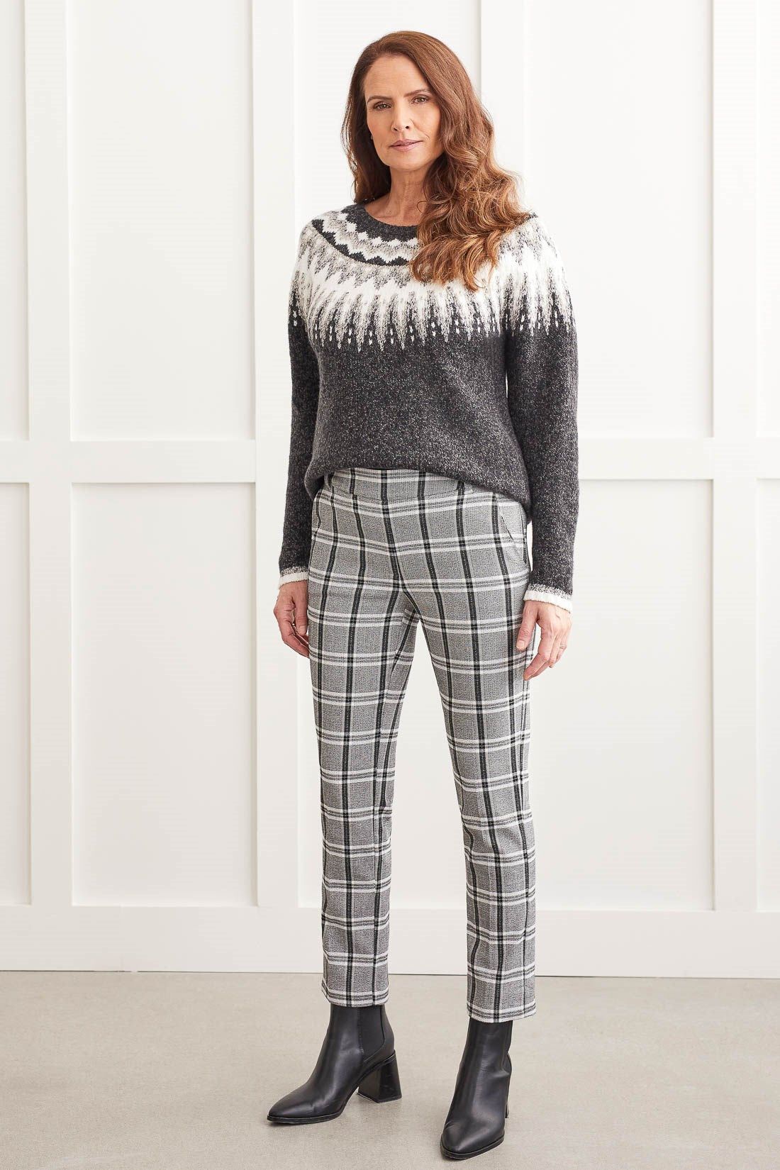 PULL-ON PLAID ANKLE PANTS-Silver sold by Tribal product image thumbnail 3