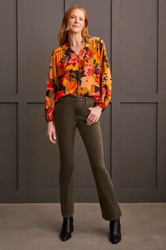 JACQUARD CHALLIS BUTTON-UP BLOUSE-Crimson sold by Tribal