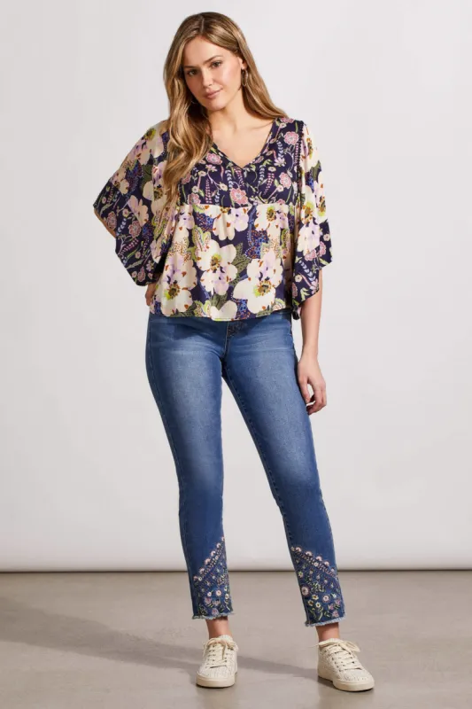 COMBO PRINT CHALLIS BLOUSE WITH FLOWY SLEEVES-Nightfall sold by Tribal