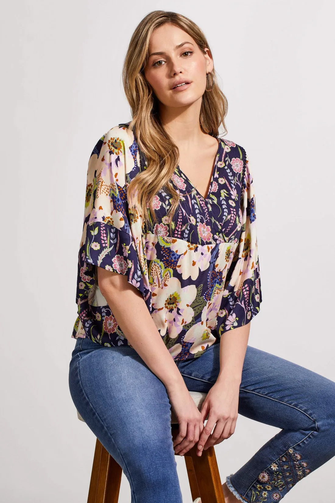 COMBO PRINT CHALLIS BLOUSE WITH FLOWY SLEEVES-Nightfall sold by Tribal product image thumbnail 3
