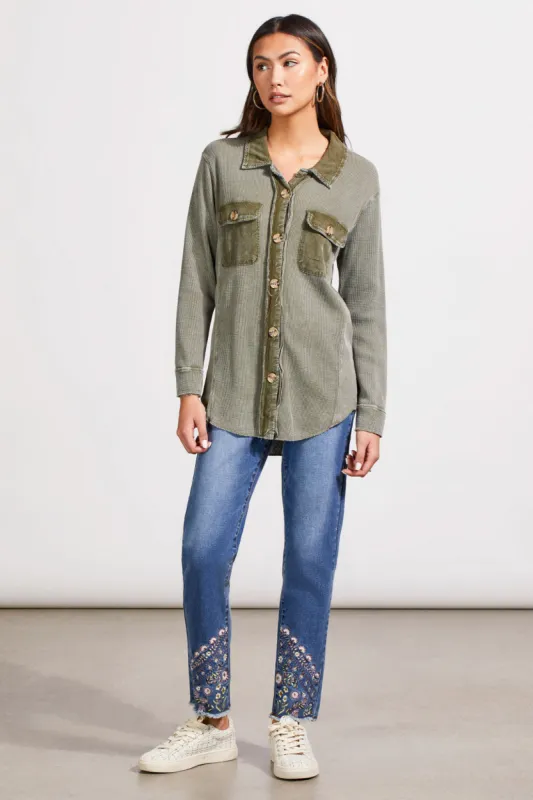 Vintage Wash Cotton Shacket-Clover Leaf sold by Tribal