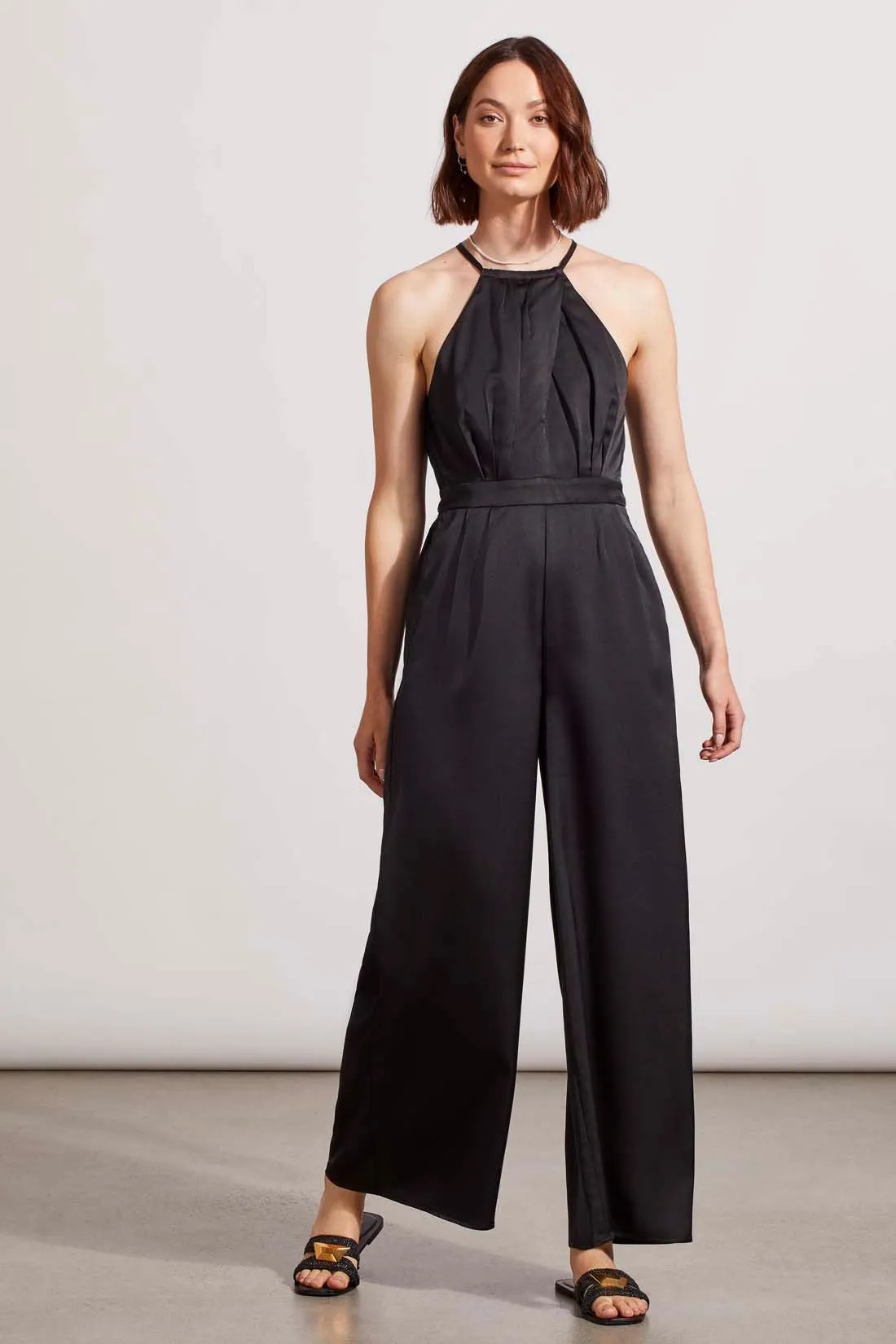 HALTERNECK JUMPSUIT WITH COLLAR ACCENTS-Black sold by Tribal