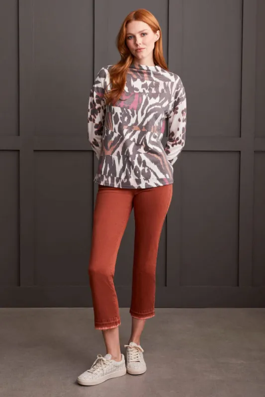 Drop Shoulder Funnel Neck Top-Deeprose made by Tribal