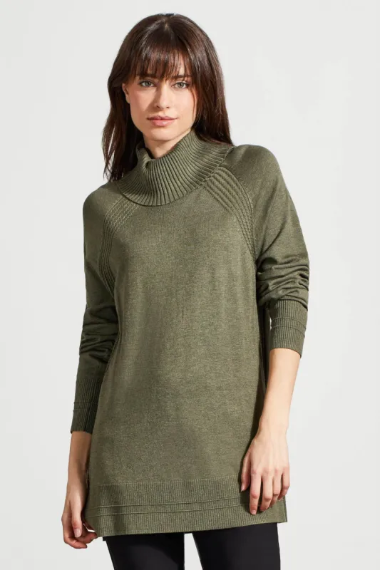Raglan Sleeve Cowl Neck Sweater With Front Stitch Pattern-Spinach sold by Tribal