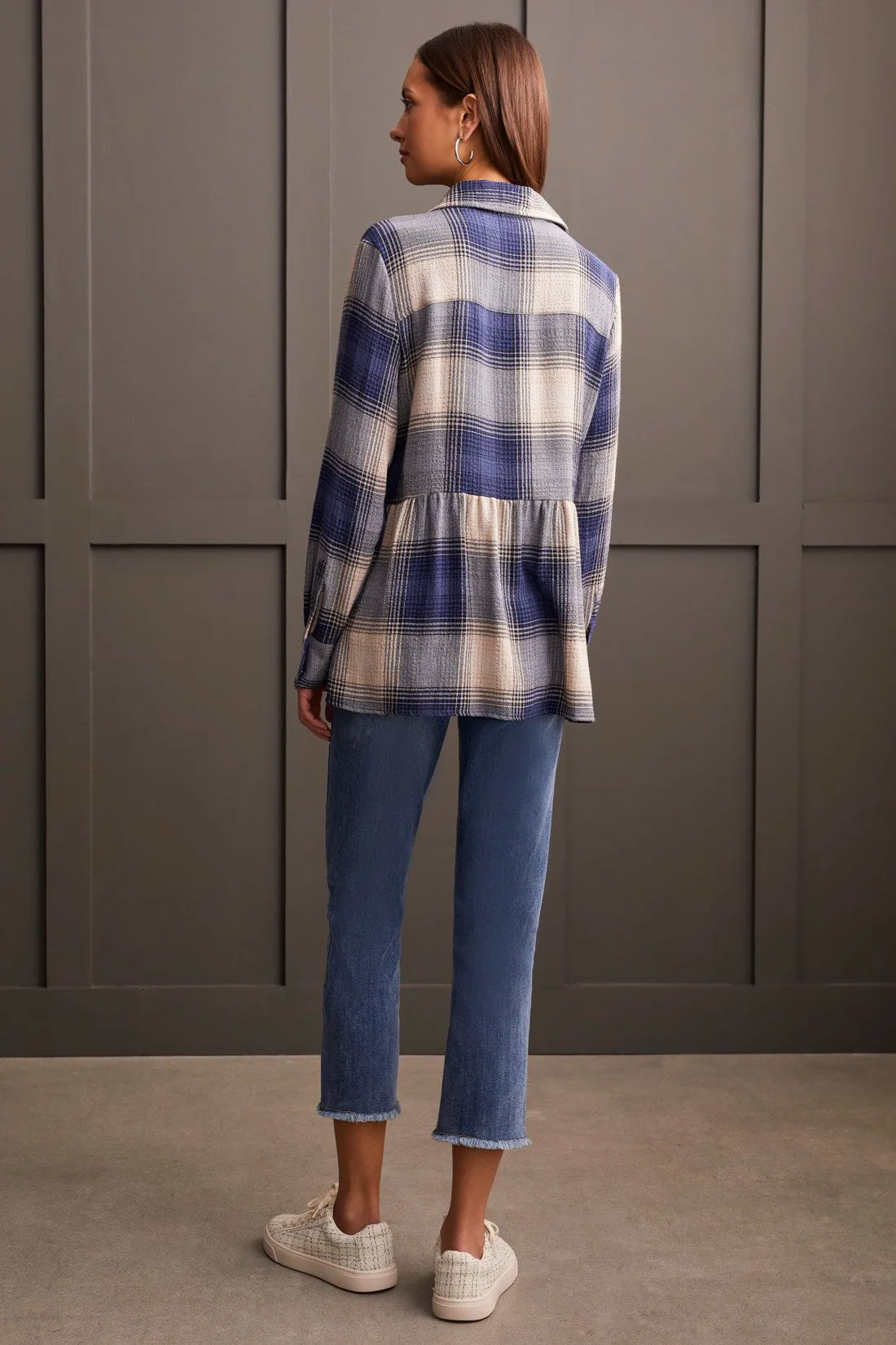 Plaid Peplum Button-Up-Blue Jay sold by Tribal product image thumbnail 4