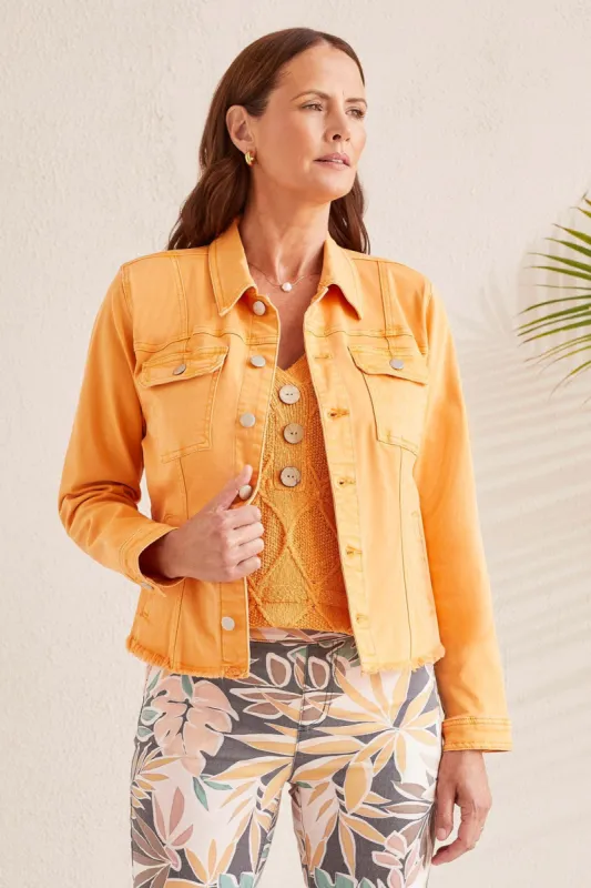 BUTTON-UP JACKET WITH RAW EDGE HEM-Apricottan sold by Tribal
