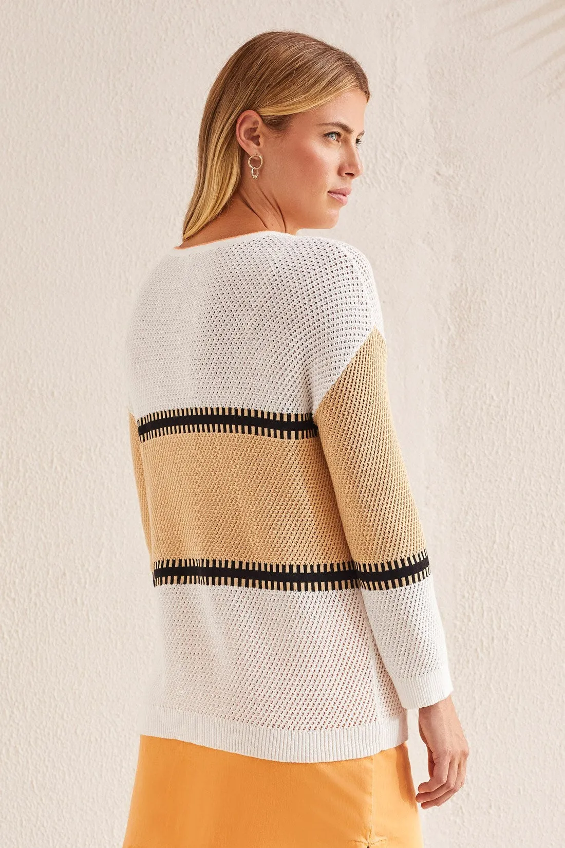 COTTON CREW NECK SWEATER WITH THREE-QUARTER SLEEVES-Linen sold by Tribal product image thumbnail 2